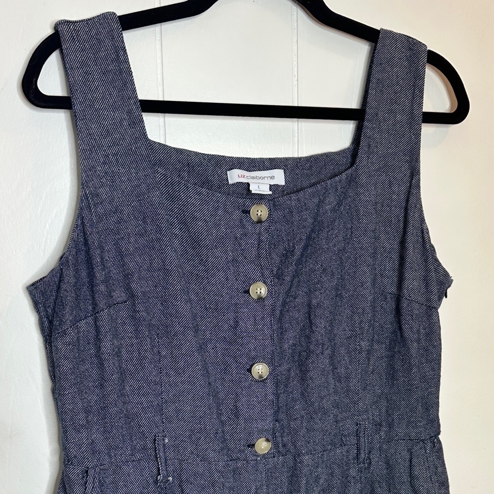 Liz Claiborne Linen Blue Midi Dress with Waist Tie - Picture 2 of 10